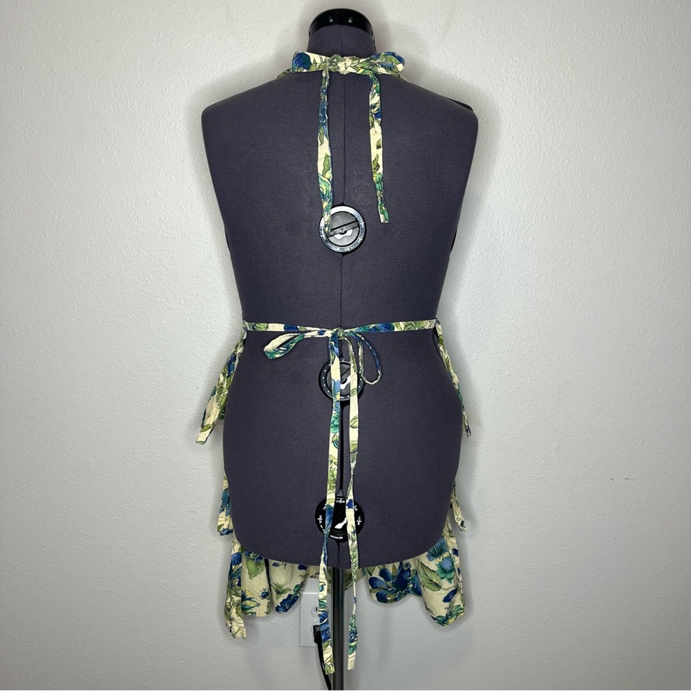 April Cornell Butter Yellow Floral Print Tiered Ruffle Dress Apron Holiday - Picture 3 of 8